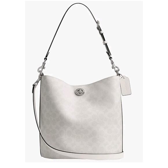 NWT COACH Willow Soft Bucket Bag Signature Chalk / Nickel Crossbody / Shoulder - Picture 1 of 4